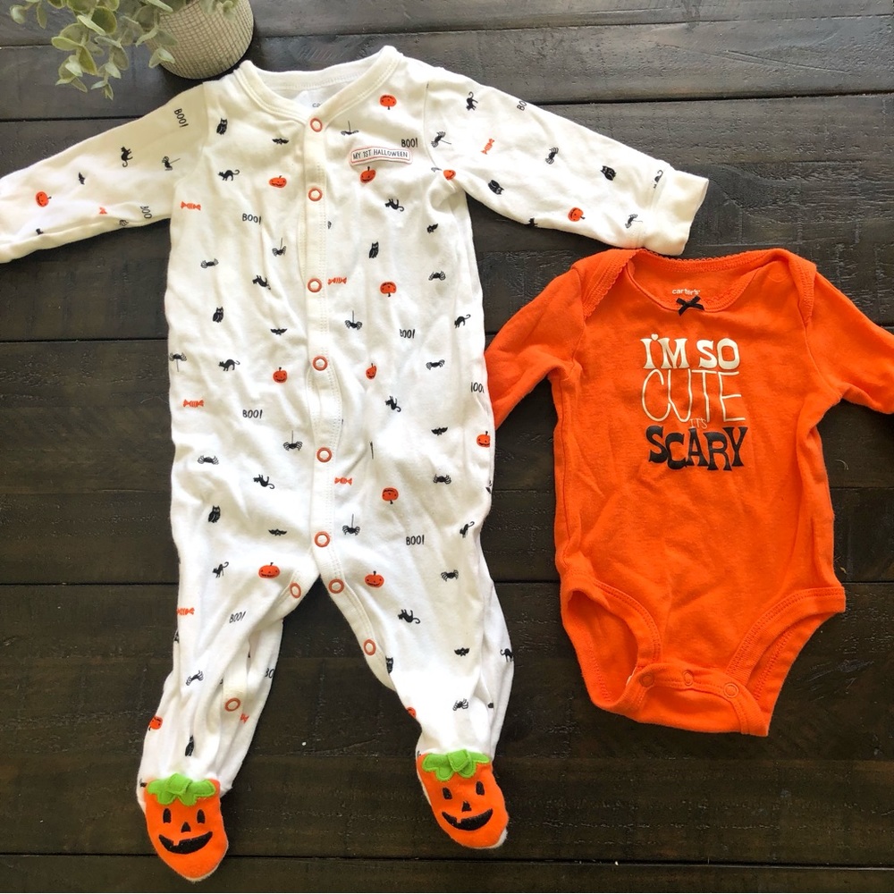 Carters Halloween PJ’s (6 month) & Halloween onesie (3month)
